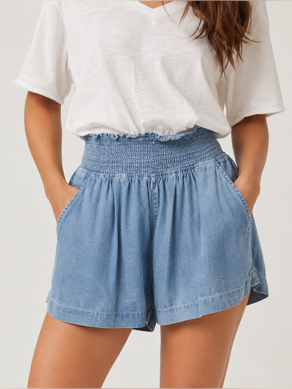 Joie Smocked Waist Shorts Pockets Lyocell Eco-friendly Cottagecore EUC XL #2583